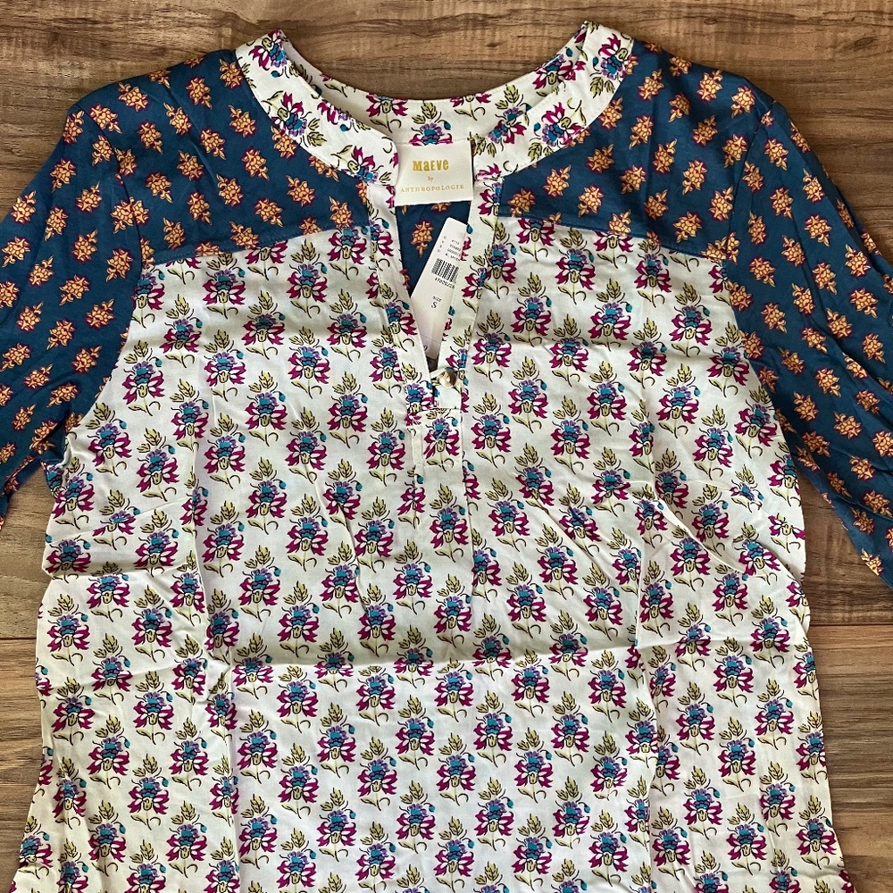 Anthro Maeve 3/4 Sleeve Floral Top - Picture 2 of 10